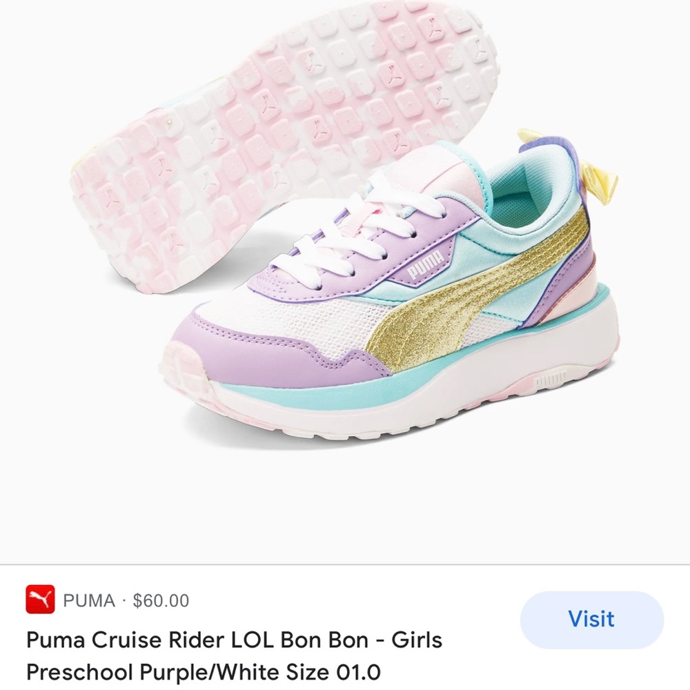 Girls size 11 Puma. L.O.L cruise rider bon bon sneakers with bows